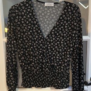 Black and Nude Floral V-Neck